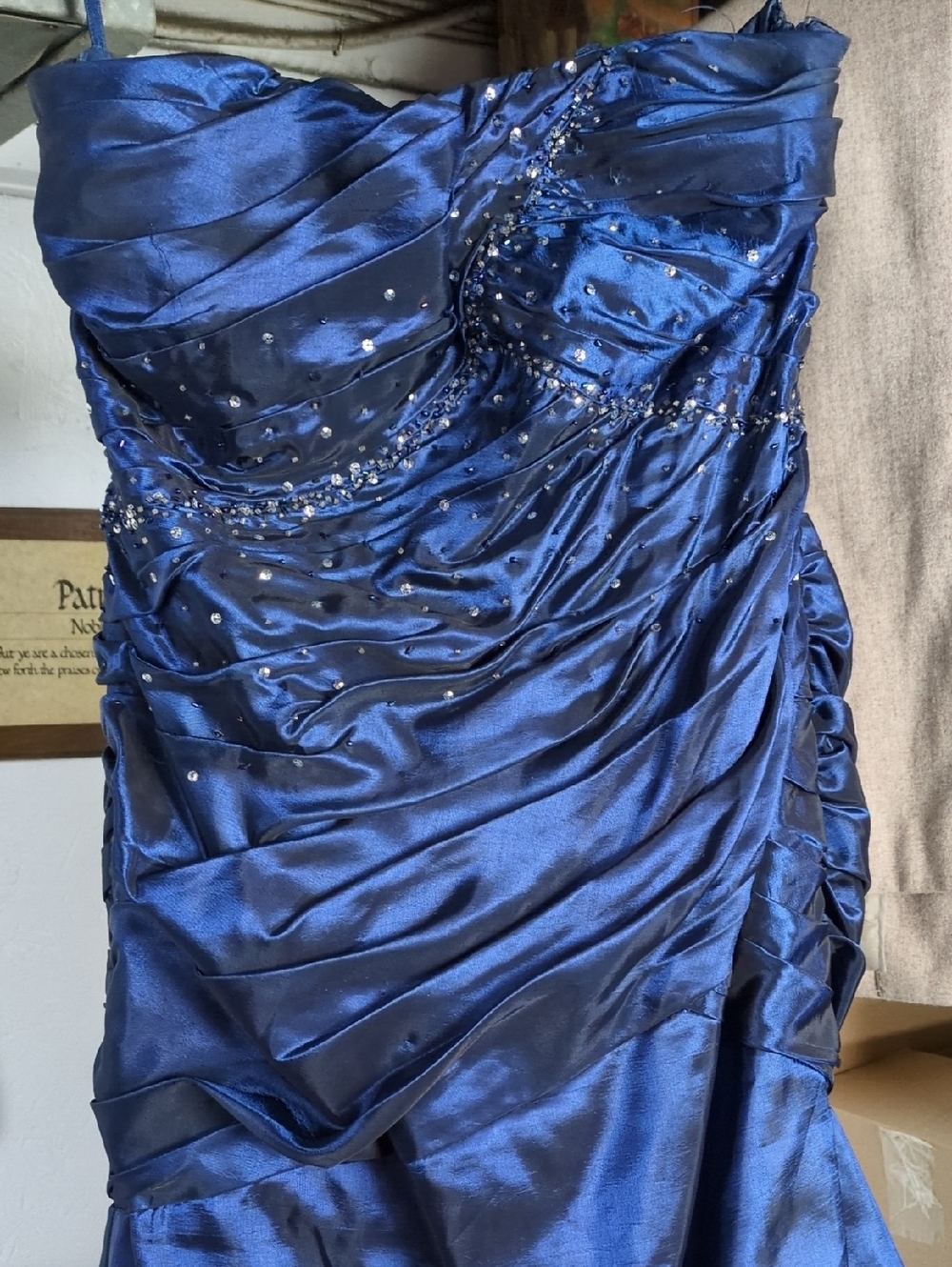Vintage Jump Strapless Navy Blue Beaded Evening Dress